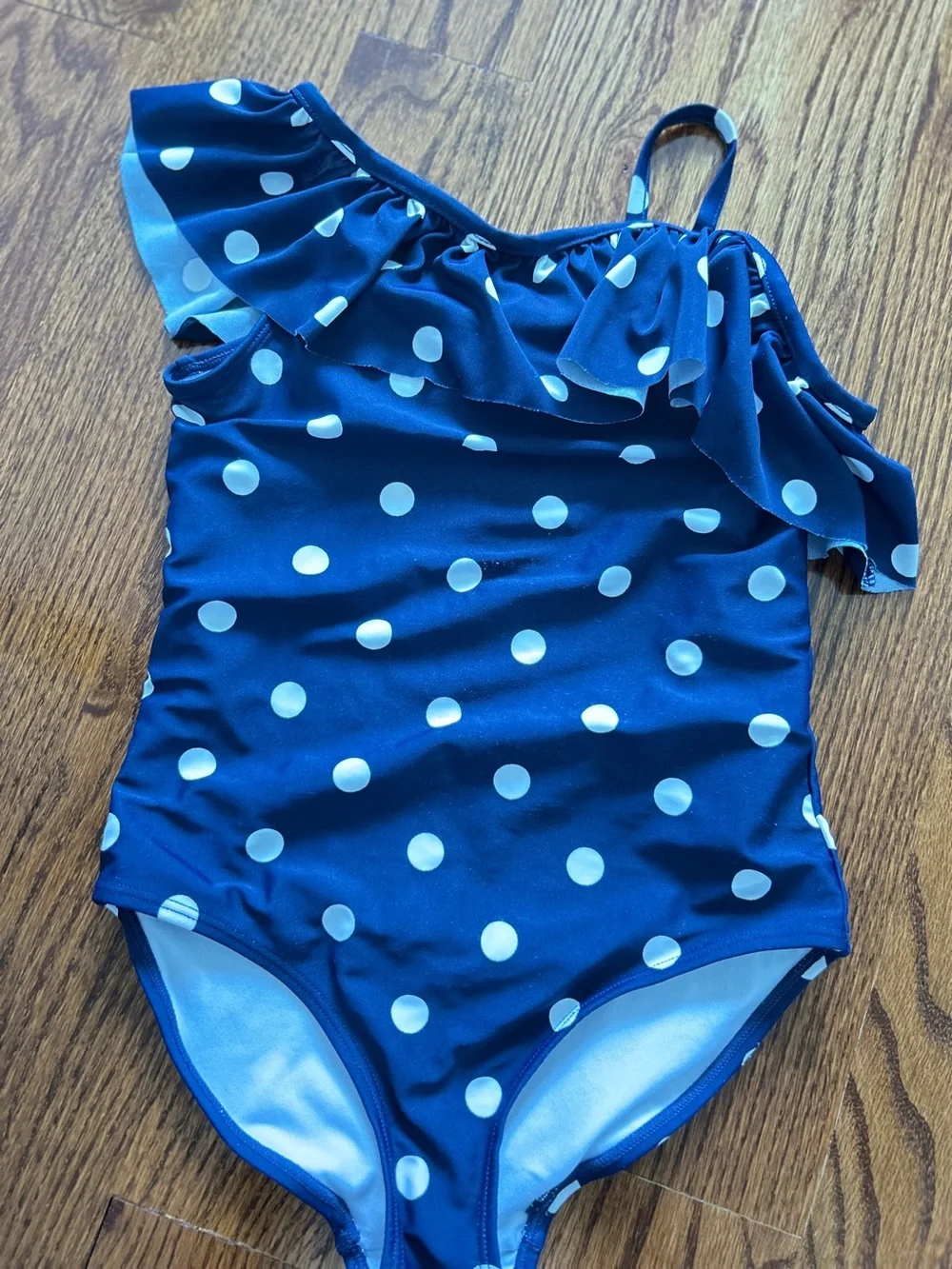 Carter's Navy and White Polka Dot Ruffle One-Piece Swimsuit